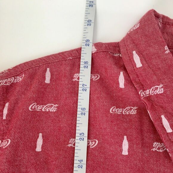 Coca-Cola Shirt Mens Extra Large Red/White Short Sleeved Button Down 100% Cotton - Picture 8 of 9